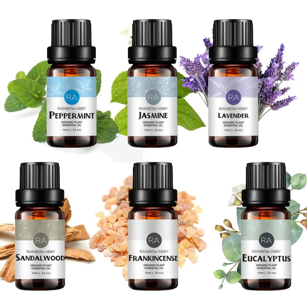 

RAINBOW ABBY Essential Oils Set, 6 лучших ароматерапевтических масел по 10 мл для диффузора